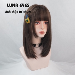 [WL38] Tóc Giả Cụp Lửng Màu Socola Mái Hime