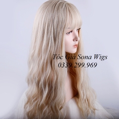 [có sẵn] Tóc Giả Xoăn Dài 65cm Màu Vàng Be