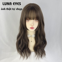 [JG137] Tóc Giả Xoăn Dài Mái Hime Màu Nâu Lạnh