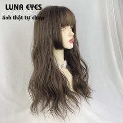 [JG137] Tóc Giả Xoăn Dài Mái Hime Màu Nâu Lạnh