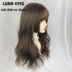 [JG137] Tóc Giả Xoăn Dài Mái Hime Màu Nâu Lạnh