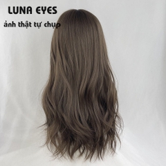 [JG137] Tóc Giả Xoăn Dài Mái Hime Màu Nâu Lạnh