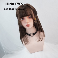 [WL38] Tóc Giả Cụp Lửng Màu Socola Mái Hime