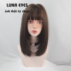 [WL38] Tóc Giả Cụp Lửng Màu Socola Mái Hime