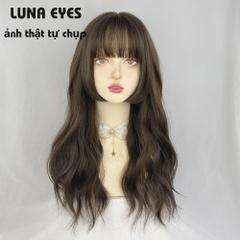 [JG137] Tóc Giả Xoăn Dài Mái Hime Màu Nâu Lạnh