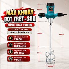 Máy Khuấy Bột Trét - Khuấy Sơn Minh Phát 2400w, Máy Khuấy Đa Năng Cánh Xoắn Đầu Trâu