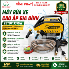 Máy Rửa Xe Cao Áp Gia Đình Cao Cấp - YETOP 3375W Chống Nước, Chống Giật, Chỉnh Áp Thoải Mái Minh Phát