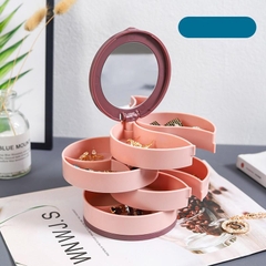 Hộp Đựng Trang Sức Tròn Có Gương 4 Tầng Xoay 360 Độ