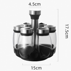 Bộ 6 Hũ Đựng Gia Vị Thủy Tinh Kèm Giá Xoay 360 Độ