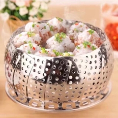Rổ hấp inox gấp gọn có lỗ ráo nước