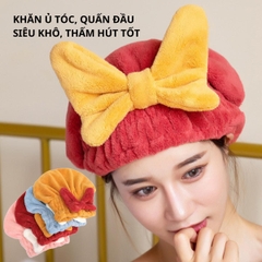Mũ Tắm Ủ Tóc, Quấn Đầu Vải Cotton Nhanh Khô Có Nơ Mềm Mịn Siêu Thấm Nước