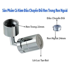 Đầu nối vòi nước thông minh xoay 720 độ - Vòi nước lắp chậu rửa bát chén lavabo với 2 chế độ nước chảy