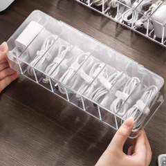 Hộp Đựng Dây Cáp Sạc Điện Thoại, Tai Nghe Trong Suốt Có 8 Ngăn