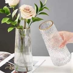 Bình Bông Lọ Cắm Hoa Thuỷ Tinh Viền Vàng Sang Trọng Trang Trí Để Bàn