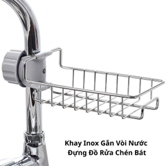 Khay Inox Gắn Vòi Nước Đựng Đồ Rửa Chén Bát
