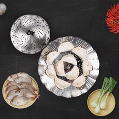 Rổ hấp inox gấp gọn có lỗ ráo nước
