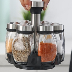 Bộ 6 Hũ Đựng Gia Vị Thủy Tinh Kèm Giá Xoay 360 Độ