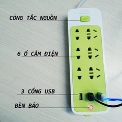 Ổ cắm điện đa năng chống giật có 3 cổng USB sạc điện thoại