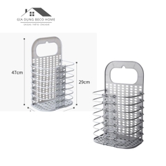 Giỏ Treo Đồ Quần Áo Gấp Gọn Kích Thước 28 x 47 x 17 cm Có Móc Dán Treo Tường