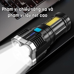 Đèn Pin Cầm Tay 4 Bóng Siêu Sáng Siêu Chiếu Xa, Nhiều Chế Độ, Có Đèn Led Hông