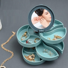 Hộp Đựng Trang Sức Tròn Có Gương 4 Tầng Xoay 360 Độ