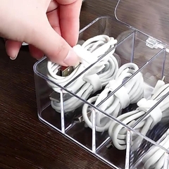 Hộp Đựng Dây Cáp Sạc Điện Thoại, Tai Nghe Trong Suốt Có 8 Ngăn