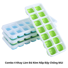 Combo 4 Khay Làm Đá Silicone 14 Ô Có Nắp Đậy