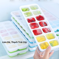 Combo 4 Khay Làm Đá Silicone 14 Ô Có Nắp Đậy