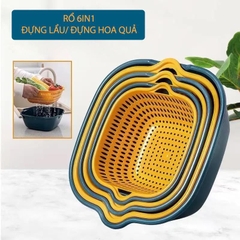 Bộ Thau Rổ 6 Món Nhựa Nhà Bếp Đựng Rửa Rau Củ Quả Hình Chữ Nhật Hình Tròn
