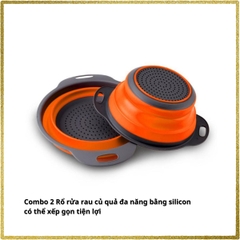 Combo 2 Rổ rửa rau củ quả đa năng bằng silicon có thể xếp gọn tiện lợi