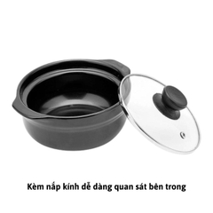 Nồi Đất Có Nắp Kính Dùng Kho Cá, Thịt, Nấu Mì Cay Size 1 L, 2 L