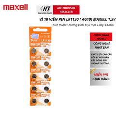 Pin LR1130 / AG10 Maxell 1,5V LR1130G (M) MF Bulk VỈ 10 VIÊN
