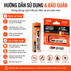 Pin NP 18650 3.7V Đầu Lồi 3000mAh – Pin Sạc Lithium-ion Cho Đèn Pin, Quạt Mini, Thiết Bị Điện Tử