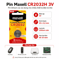 Vỉ 1 viên pin CR2032H Maxell Lithium 3V chính hãng
