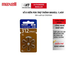 Pin trợ thính 312 Maxell micro battery PR41 WA (312) 6BS 1,45V vỉ 6 viên