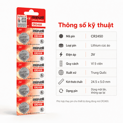 Pin Maxell CR2450 Lithium 3V vỉ 5 viên