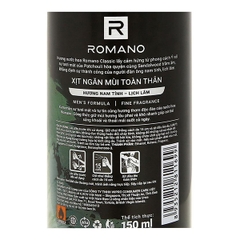 Xịt khử mùi Romano Classic ngăn mùi, kháng khuẩn chai 150ml