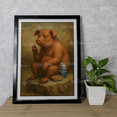 Tranh 12 con giáp hài hước, buồn sầu, uống tiger - Tranh khung gỗ kích thước 32x42 cm, Tặng phụ kiện