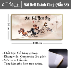 Tranh vô tri MÃ ĐÁO THÀNH CÔNG - MÃI DELL THÀNH CÔNG ngựa chế hài hước, Treo tường, Tranh gỗ tráng gương bo viền, Tặng phụ kiện, Nhiều kích thước