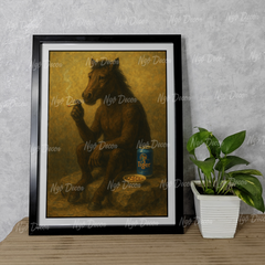 Tranh 12 con giáp hài hước, buồn sầu, uống tiger - Tranh khung gỗ kích thước 32x42 cm, Tặng phụ kiện