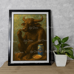 Tranh 12 con giáp hài hước, buồn sầu, uống tiger - Tranh khung gỗ kích thước 32x42 cm, Tặng phụ kiện