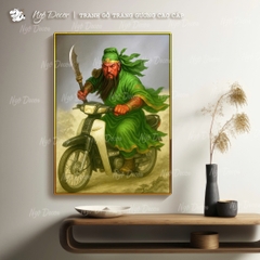 Tranh QUAN CÔNG CƯỠI XE, tranh chế vô tri hài hước, tranh tráng gương có khung bo viền, tặng phụ kiện treo tường, decor phòng, treo phòng ngủ, phòng khách, nhiều kích thước