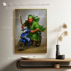 Tranh QUAN CÔNG CƯỠI XE, tranh chế vô tri hài hước, tranh tráng gương có khung bo viền, tặng phụ kiện treo tường, decor phòng, treo phòng ngủ, phòng khách, nhiều kích thước