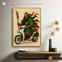 Tranh QUAN CÔNG CƯỠI XE, tranh chế vô tri hài hước, tranh tráng gương có khung bo viền, tặng phụ kiện treo tường, decor phòng, treo phòng ngủ, phòng khách, nhiều kích thước