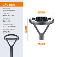Cột đèn sân vườn năng lượng mặt trời SL-SHAPHIRE
