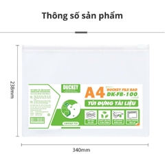 Túi Đựng Tài Liệu Duckey DK-FB-100 (A4) Trong suốt – Khóa kéo – Chất liệu thân thiện.