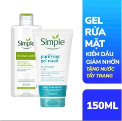 Gel rửa mặt Simple Purifying Gel Wash- Kiềm dầu giảm nhờn tuýp 150ml (tặng nước tẩy trang 200ml)