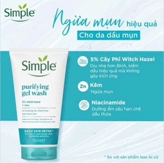 Gel rửa mặt Simple Purifying Gel Wash- Kiềm dầu giảm nhờn tuýp 150ml (tặng nước tẩy trang 200ml)