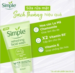 Sữa rửa mặt Simple Refreshing Facial Wash_ Lành tính sạch thoáng cho da nhạy cảm tuýp 150ml (tặng nước tẩy trang 200ml)