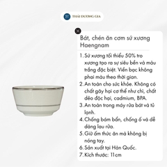 Bát, chén ăn cơm 11cm trắng sứ tro xương viền bạc Hàn Quốc Haengnam 10040